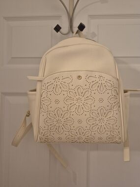 LC Lauren Conrad Cream Floral Laser-Cut Mini Backpack with Gold Accent